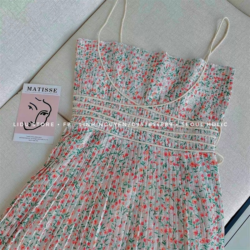 Set Váy Hoa Tinh Khôi Kiểu Pháp Thắt Eo Nhẹ Nhàng