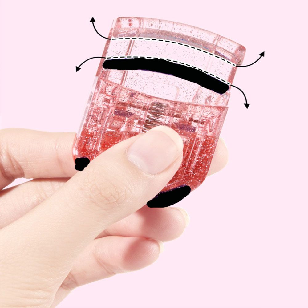 [Hàng mới về] Dụng cụ uốn mi cầm tay nhỏ bằng nhựa trong suốt họa tiết kim tuyến trang điểm lâu trôi chuyên nghiệp