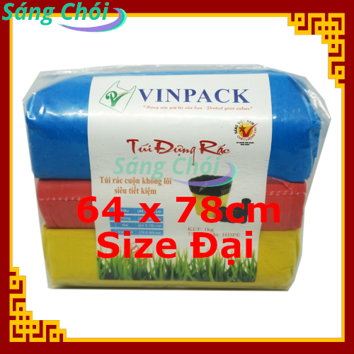 1kg [Size Đại 64 x 78cm Thùng 12L] Túi Đựng Rác Cuộn Màu Cao Cấp (Túi Rác) - Vinpack