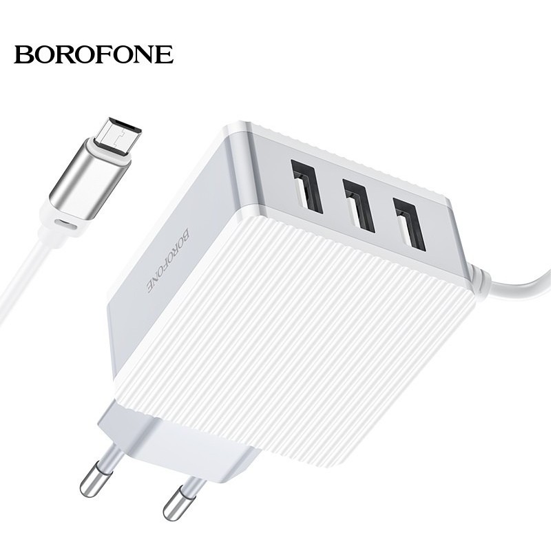 Cục Sạc Bộ Sạc Borofone BA42A Iphone Lightning 1m 3 Cổng USB PC Chống cháy