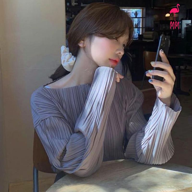 Áo nữ dài tay cổ tròn thời trang Hàn Quốc