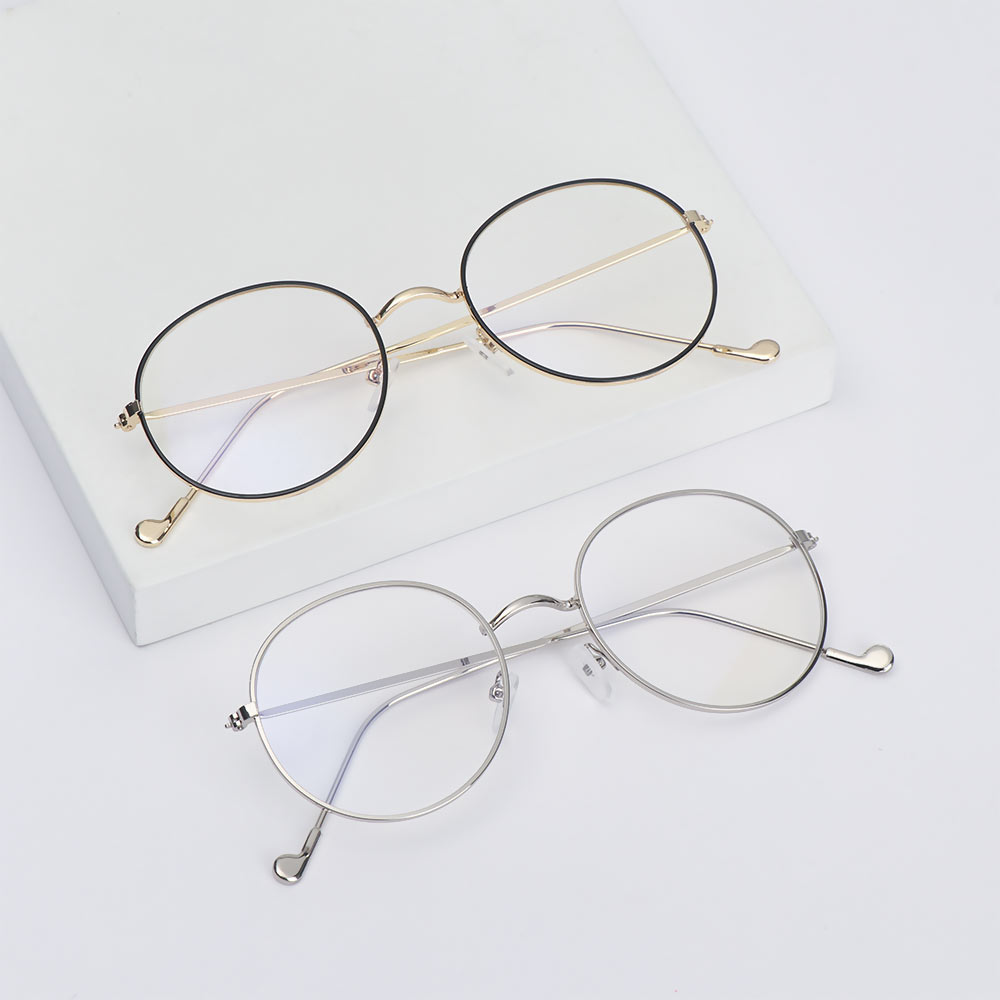 Mắt Kính Gọng Kim Loại Tròn Tròng Phẳng Phong Cách Vintage