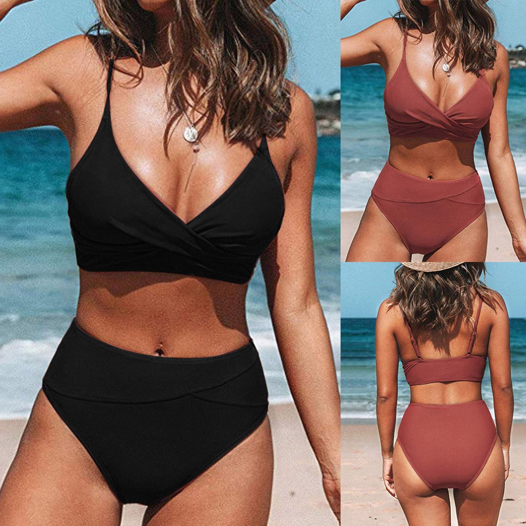 Bộ đồ tắm bikini lưng cao xẻ cổ chữ V gợi cảm cho nữ