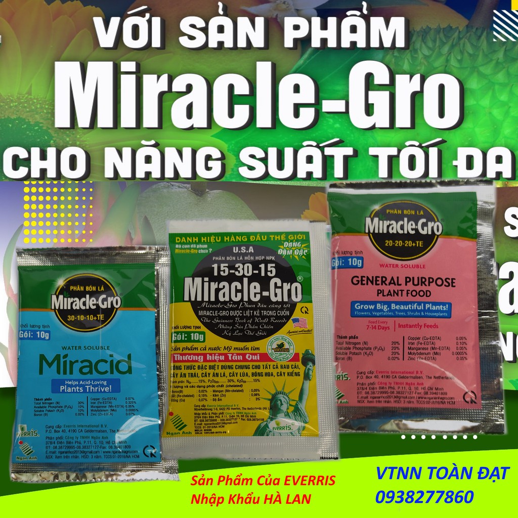 Phân bón lá NPK Miracle Gro 20-20-20+Te, Miracle-Gro chuyên dùng cho hoa hồng, hoa lan, rau màu...