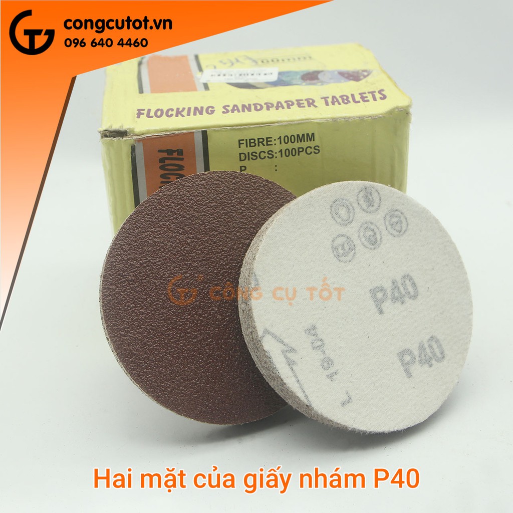 Hộp 100 giấy nhám tròn 100mm chuẩn P40