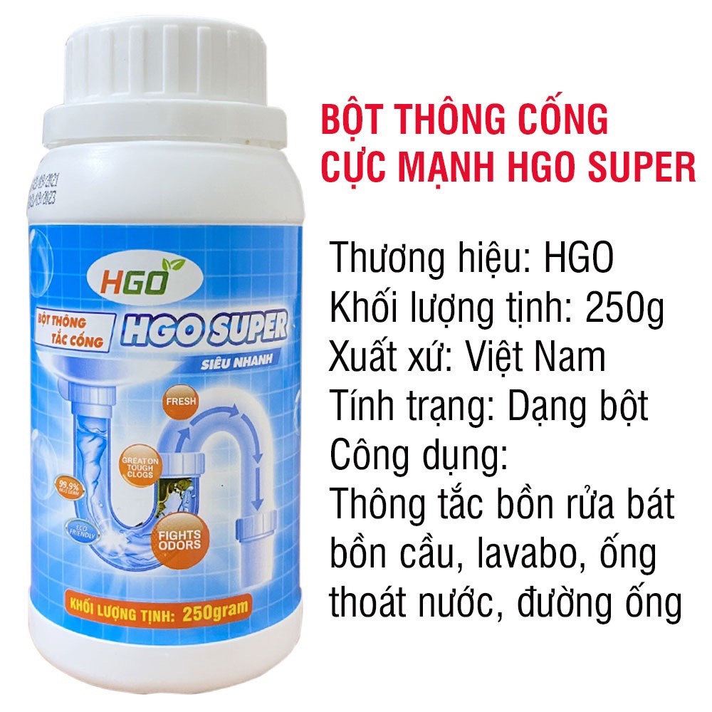 Combo 2 chai bột thông cống HGO Super thông tắc mạnh mẽ, hiệu quả, an toàn với đường ống