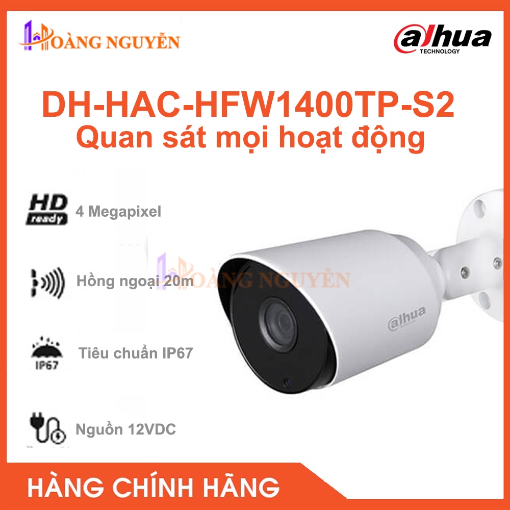 [NHÀ PHÂN PHỐI] Camera HDCVI 4.0 Megapixel Dahua DH-HAC-HFW1400TP-S2 Tích Hợp Micro Thu Âm - Hàng Chính Hãng