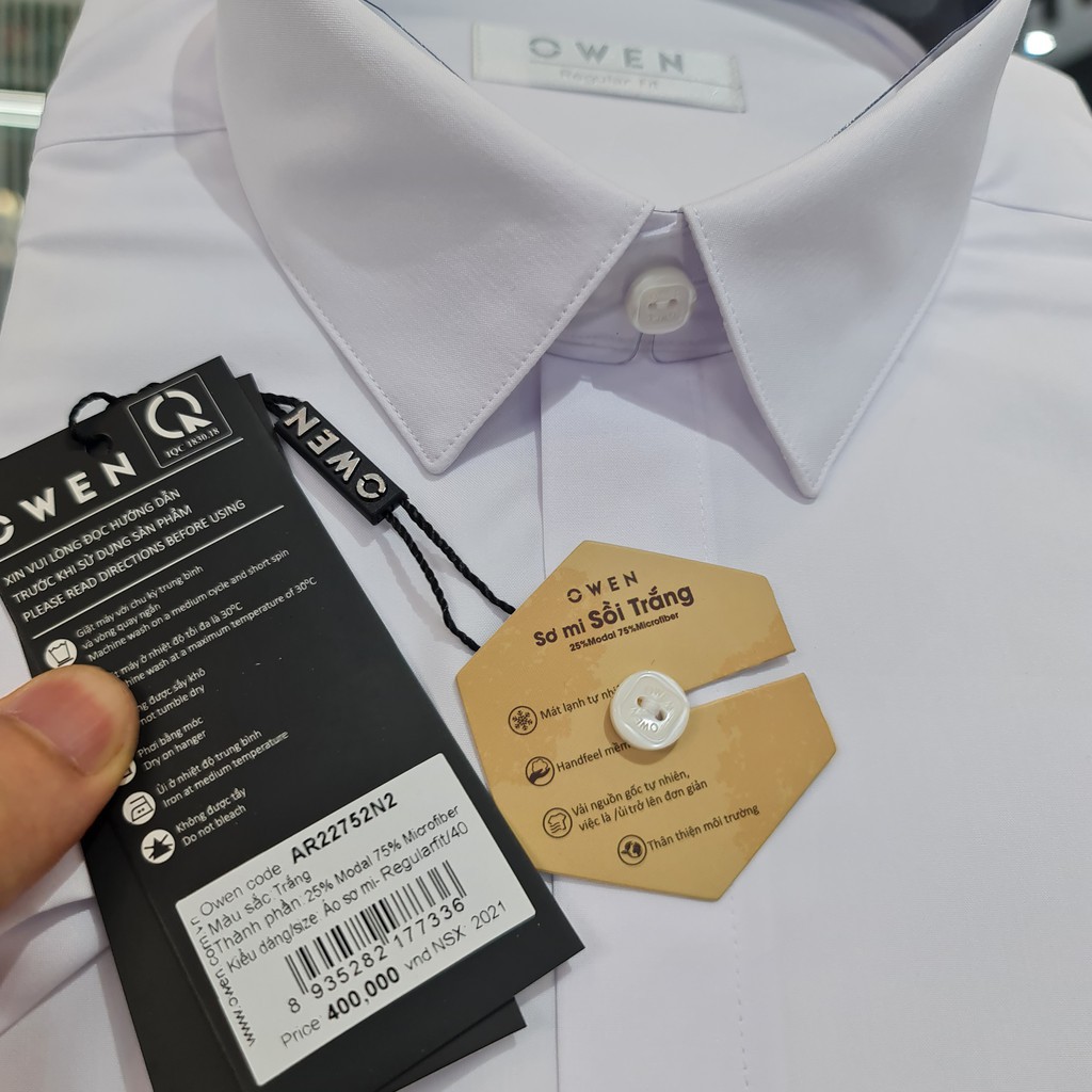 Áo Sơ Mi Trắng Nam Ngắn Tay Owen AR22752N2 Màu Trắng Trơn Kiểu Dáng Regular Fit Chất Liệu Sợi Sồi Chống Nhăn Bền Màu | BigBuy360 - bigbuy360.vn