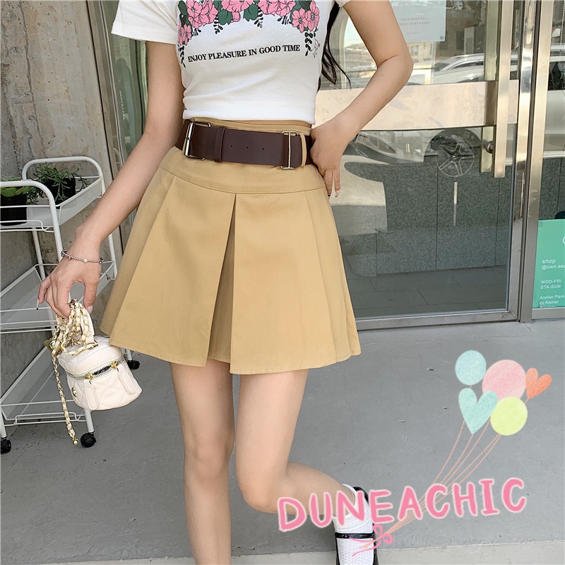 Chân Váy Ngắn Xếp Ly Phối Thắt Lưng Kiểu Retro Dễ Thương Cho Nữ