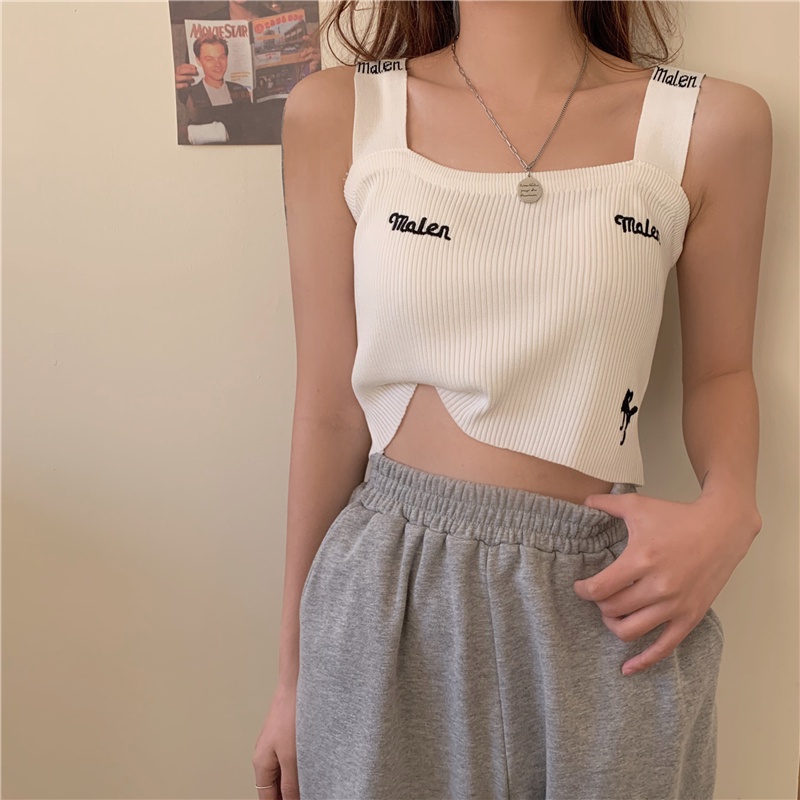 Áo Dệt Kim Hai Dây Dáng Ngắn Thời Trang Mùa Hè Cho Nữ