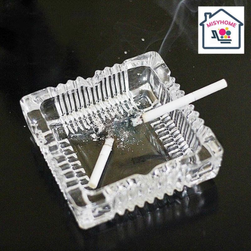 Gạt tàn thuốc lá xì gà cigar thủy tinh pha lê hình vuông tròn Glass ware cao cấp Misyhome