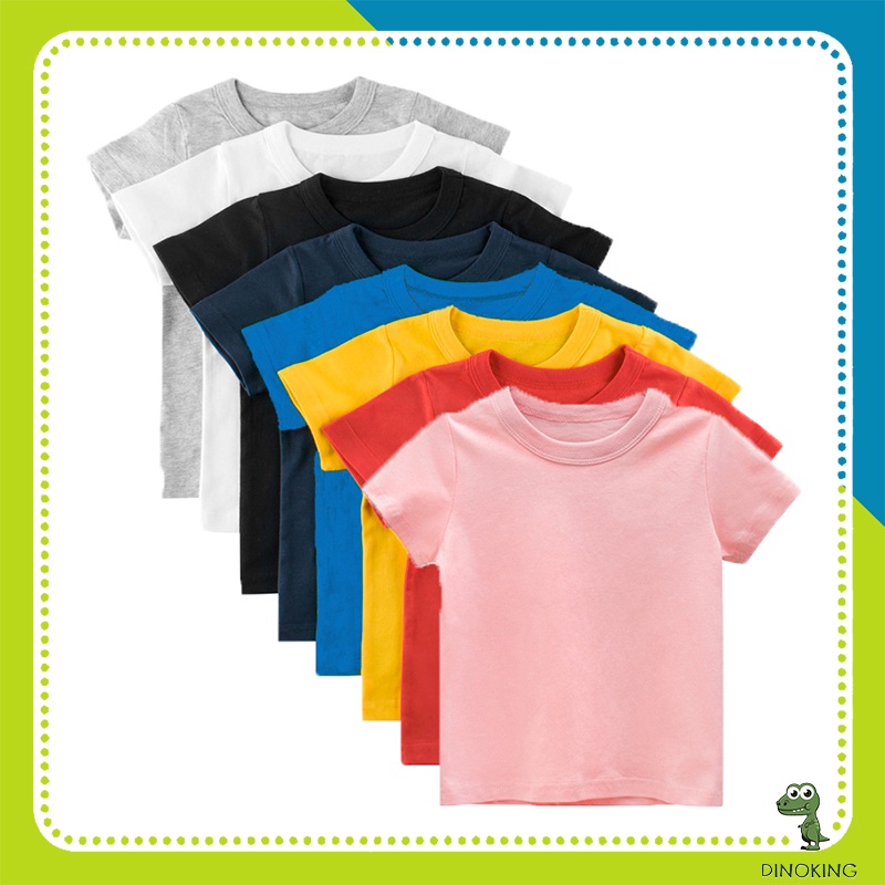 Áo thun trơn cho bé trai bé gái DINOKING Áo phông trẻ em basic một màu cổ tròn ngắn tay chất cotton mùa hè 2 8 tuổi AT19