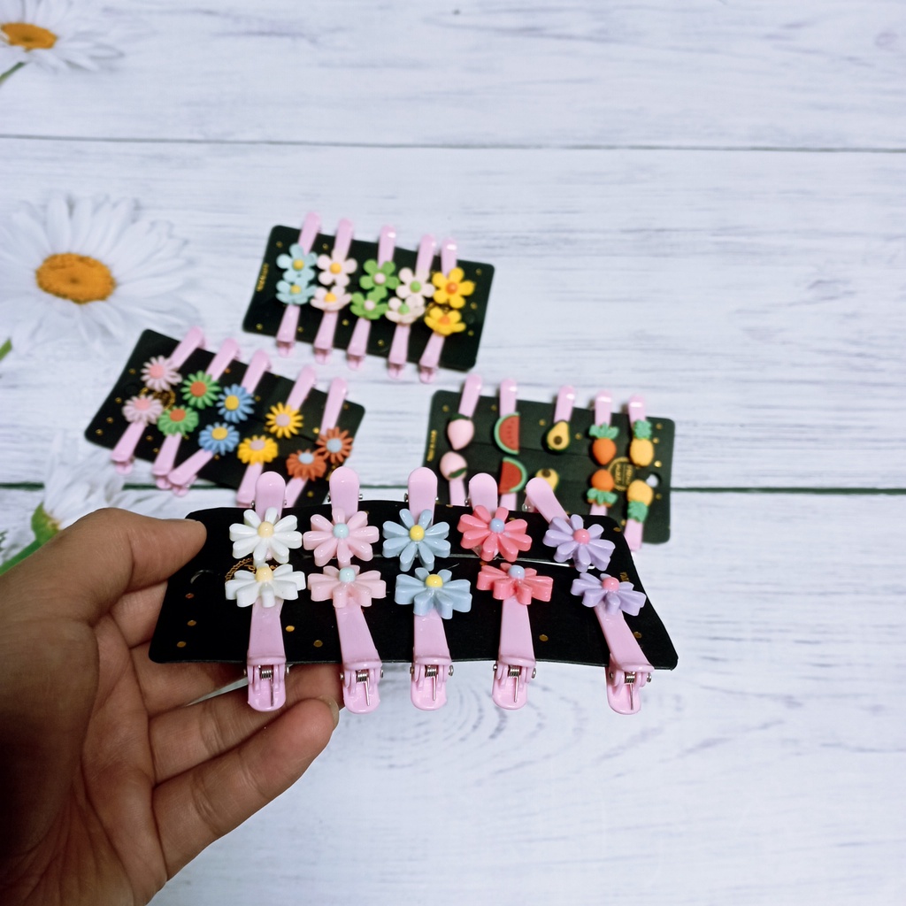 set 10 kẹp tóc hình hoa , hình trái cây xinh xắn đáng yêu cho bé gái