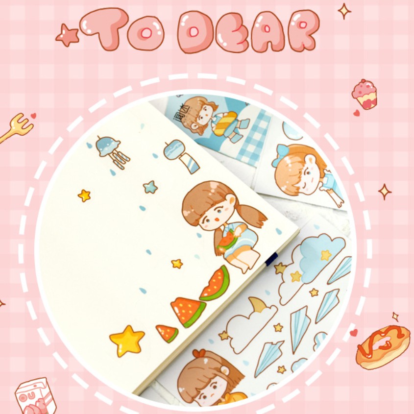 Set 4 tấm sticker mẫu cô bé chibi màu sắc rực rỡ