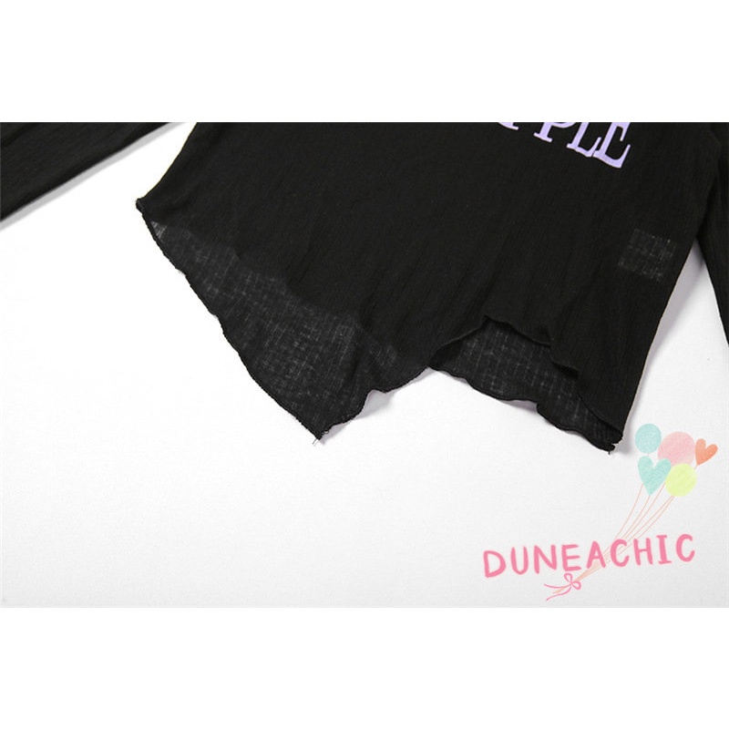 DUNEA Áo Thun Tay Dài Cổ Tròn In Chữ Thời Trang Cho Nữ