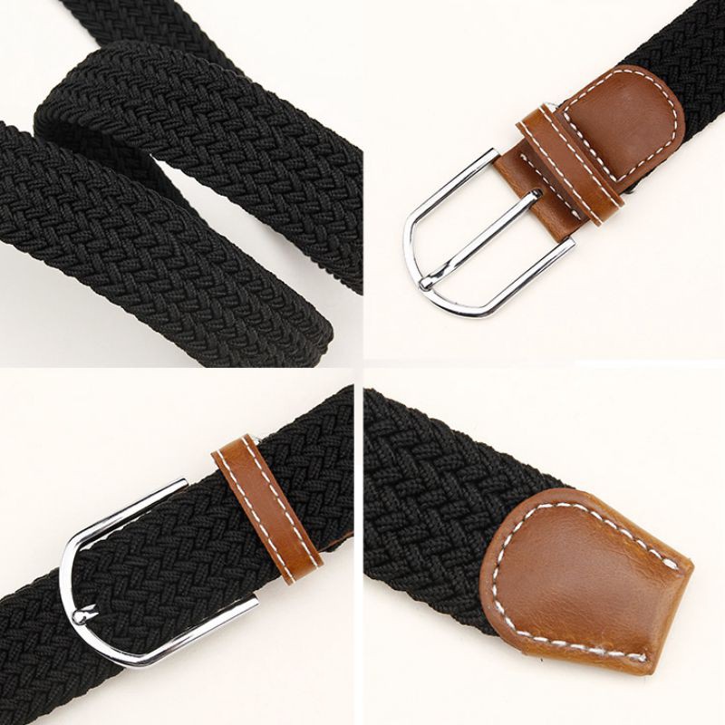 Women Men Square Pin Buckle Woven Canvas Nylon Belt Neutral Soft Simple Belt