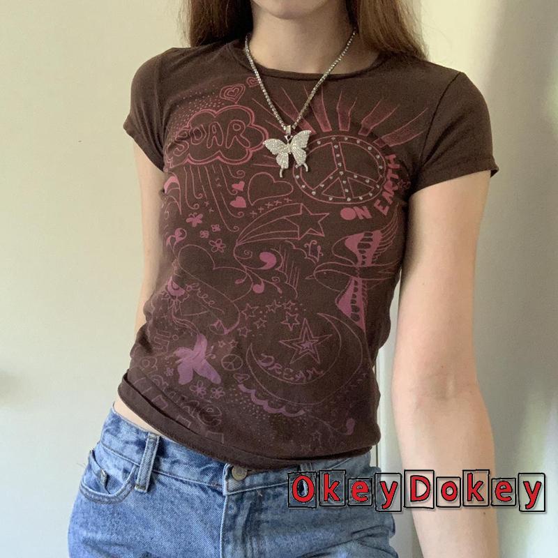 Áo thun ôm cổ tròn tay ngắn đính đá in hình gấu nâu dành cho nữ