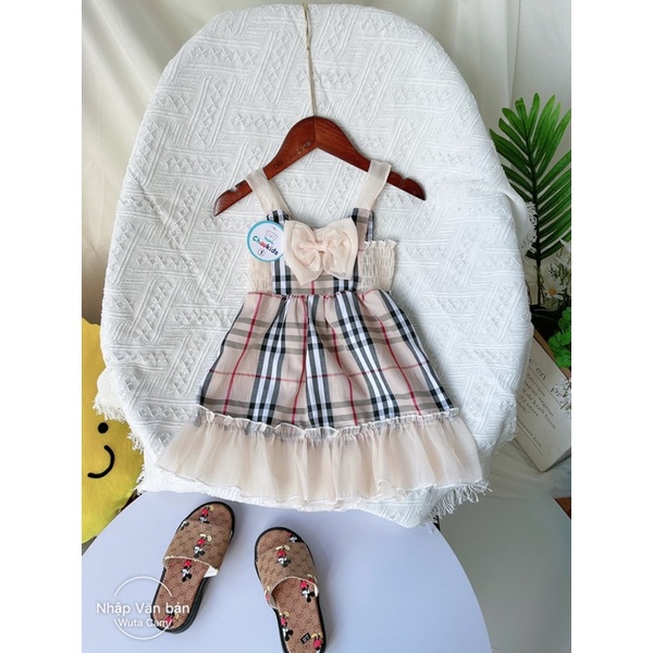 Xả Váy kẻ nơ 2 dây bản to cho bé gái
