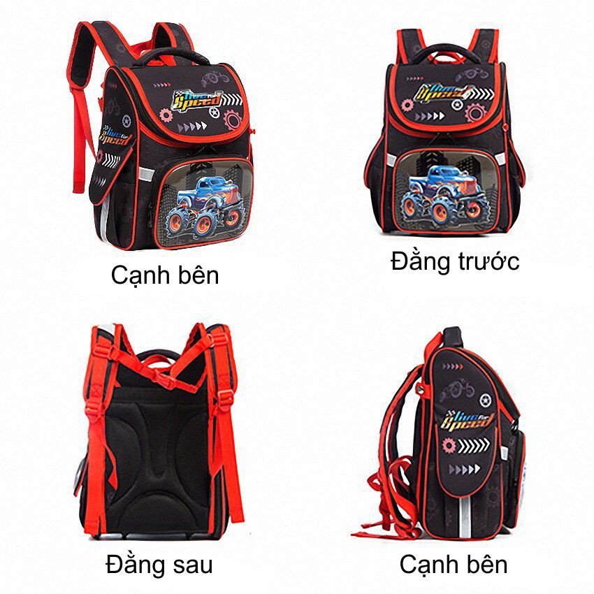 Balo Dạng Hộp Phong Cách Châu Âu Cho Học Sinh Nam Cấp 1 họa tiết Xe Jeep