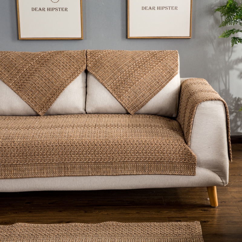 Màu cà phê bốn mùa cotton và vải lanh đệm ghế sofa gỗ rắn phong cách Trung Quốc vải lanh chống trượt bằng gỗ gụ không trơn trượt đệm khăn trải giường mùa thu và mùa đông