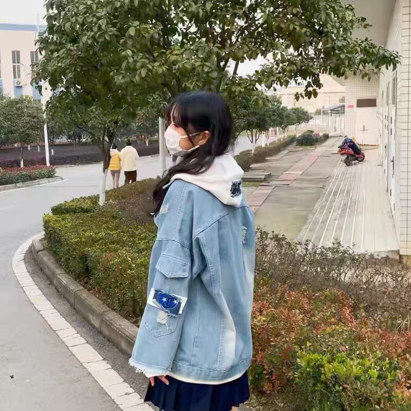 Áo khoác jean unisex nam nư form rộng, áo khoác bò có mũ + tay nỉ cá tính sành điệu, siêu ấm áp cho mùa đông - Lari jean