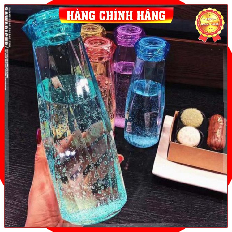 [Hàng loại 1]  Bình thủy tinh đựng nước nóng lạnh chai 500ml nắp nhựa dáng kim cương