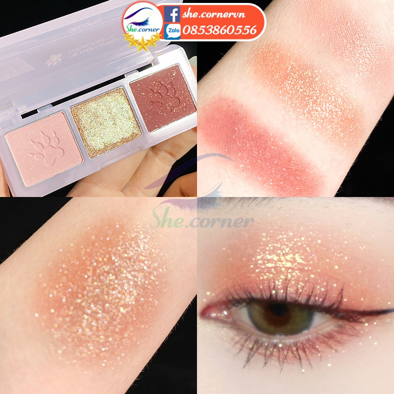 Bảng phấn mắt 3 màu GECOMO 202015 Cute Claw Three-Color Eyeshadow Palette siêu đẹp nhỏ gọn tiện dụng