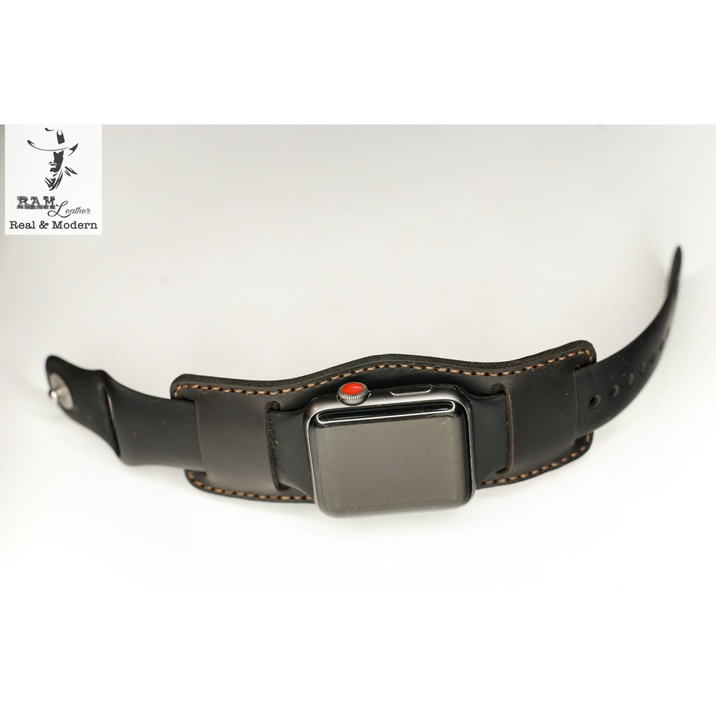 Tấm Đệm Dây đồng hồ Apple Watch , Iwatch , Iphone Watch Chống Mồ Hôi Da Bò Đen Kiểu Quân Đội RAM Leather B2  Bền Đẹp