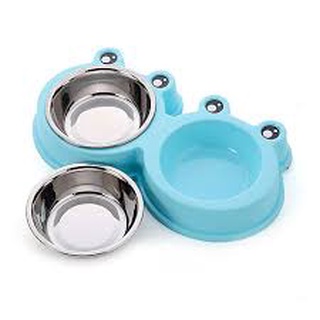 Bát đôi inox hình con ếch cho mèo