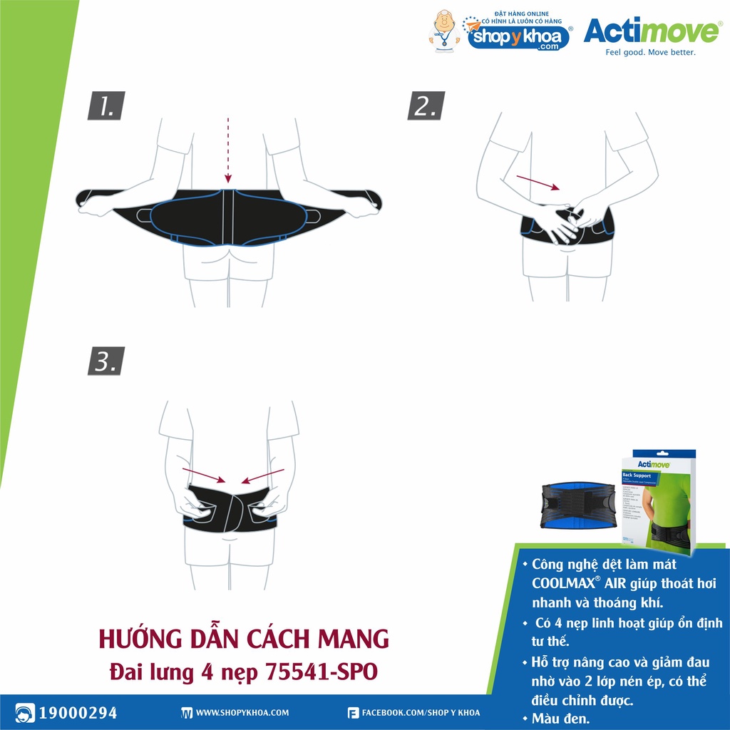 [CÓ QUÀ TẶNG] Đai lưng 4 nẹp 75541-SPO Actimove Back Support