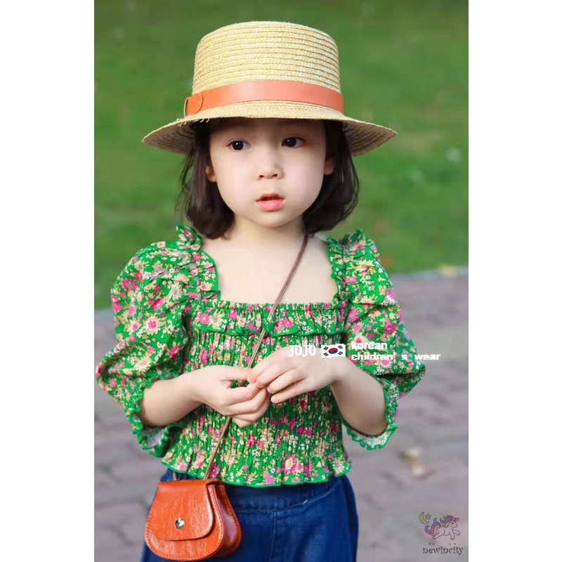 Bộ Áo In Hoa + Quần Denim Thời Trang Cá Tính Kiểu Hàn Quốc Cho Bé Gái