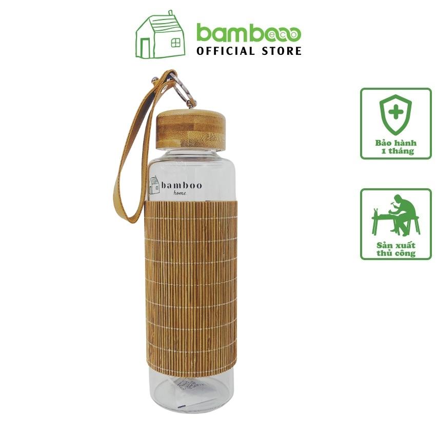 [Mã INCU20 giảm 20K đơn 150K] Bình nước thủy tinh vỏ tăm tre BAMBOOO ECO chịu nhiệt thời trang