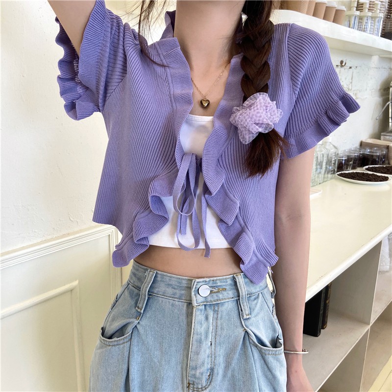 [Mã FATHANG5 giảm 10K đơn 50K] [SẴN] Áo croptop khoác len nữ Ulzzang Quảng Châu ALC60