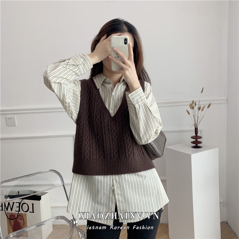 Áo len không tay phong cách Hàn Quốc cổ điển với 5 màu lựa chọn dành cho nữ Xiaozhainv
