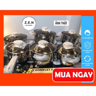 Bộ nồi đức 6 món vung kính engelberg 6 món 12 chi tiết❣️đáy inox 5 lớp siêu chống dinh ❣️ dùng cho mọi loại bếp