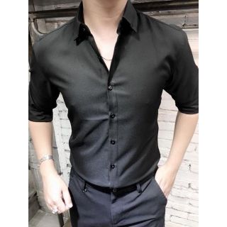 Áo sơ mi lụa nam trơn xanh đen và đen form chuẩn ( hai màu)