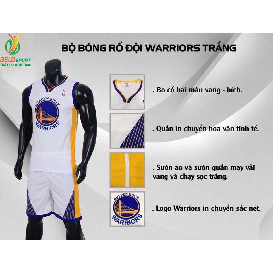 Bộ quần áo bóng rổ NBA Golden State Warrriors GSW trơn không số hàng đẹp nam nữ vải mè thoáng mát tốt