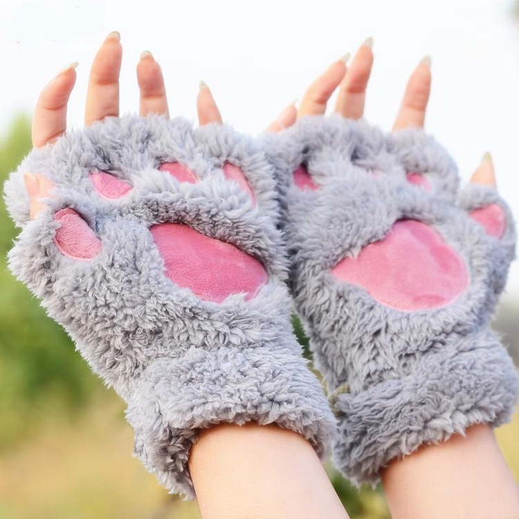 Găng tay nửa ngón giữ ấm mùa đông thiết kế hình chân gấu cho nữ