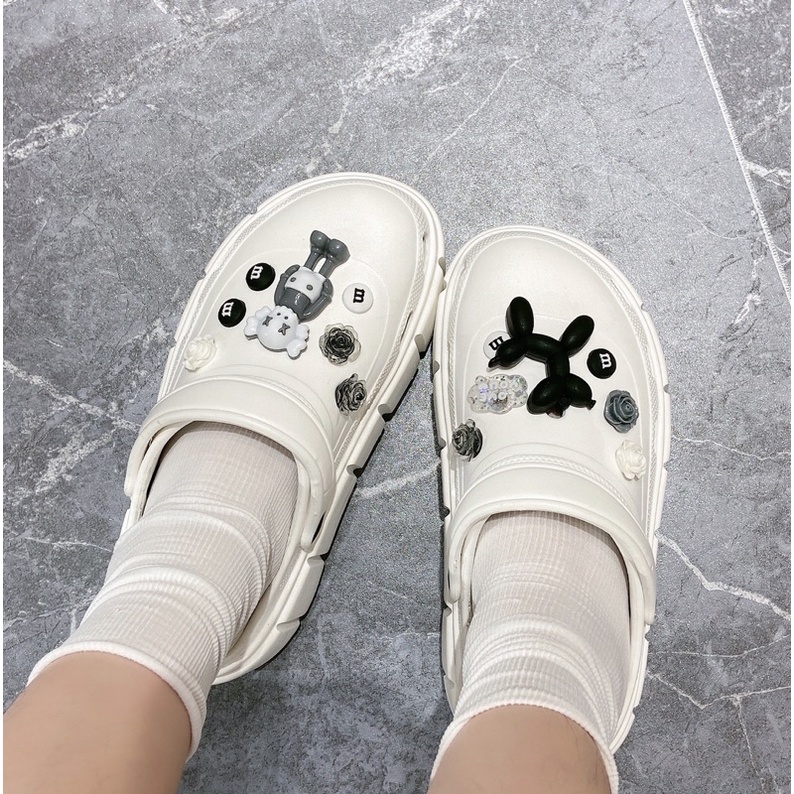 Dép Cros gấu teddy lạc đà, dép bánh crocss mỳ đế cao 7cm sang chảnh 2022  crock stiker nổi