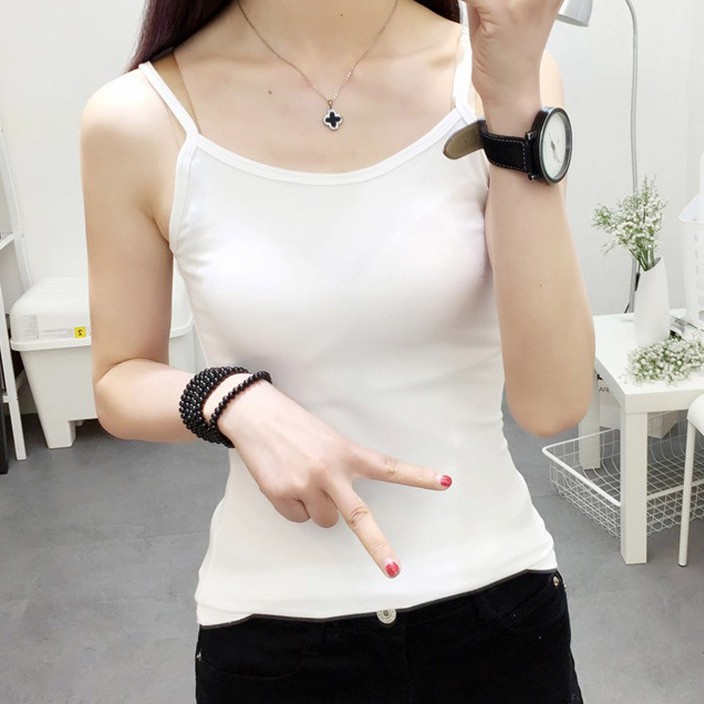 Áo hai dây RENJIANVSHENG dáng ôm màu trơn phong cách thời trang gợi cảm