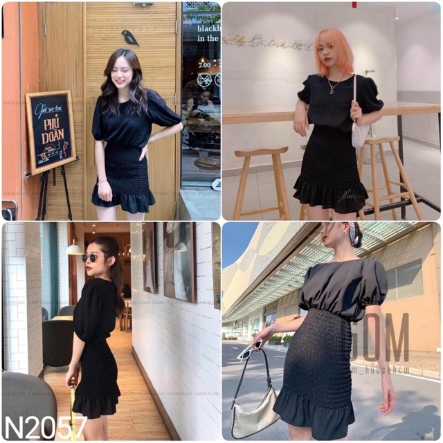 Đầm Xinh JEANIE DRESS màu đen ôm body tôn dáng form chuẩn tay bồng