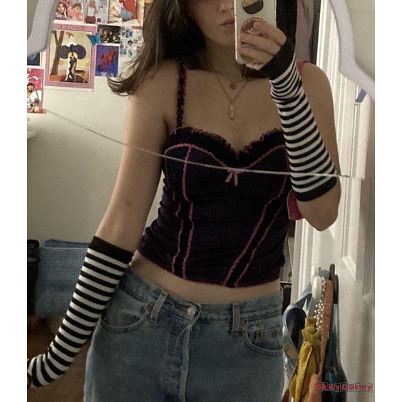 Găng tay ống dệt kim màu trơn/kẻ sọc thời trang dành cho bạn nữ