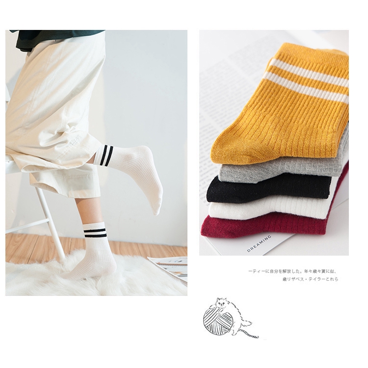 Vớ cotton trơn kẻ sọc thời trang mềm mại cá tính cho nữ kiểu Hàn Quốc