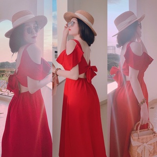 Đầm maxi nơ lưng xoè có mút ngực,Đầm maxi đi chơi đi du lịch