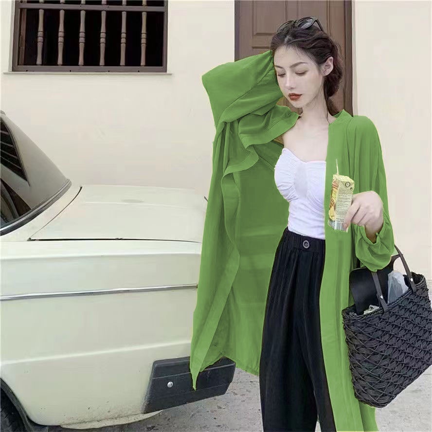 Áo Khoác cardigan chiffon Mỏng Dáng Dài Rộng Chống Nắng Thời Trang Đi Biển Mùa Hè Cho Nữ