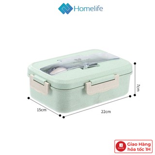 Hộp cơm lúa mạch văn phòng 3 ngăn kèm đũa thìa inox - hộp cơm văn phòng 3 ngăn kèm đũa thìa siêu cute