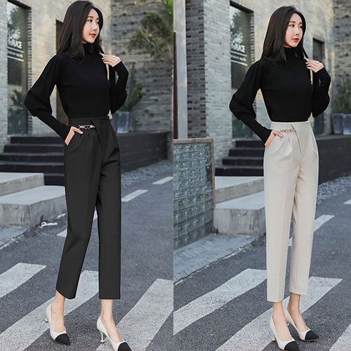 Quần baggy nữ. Quần tây công sở dáng baggy chất vải tuyết mưa mềm mại co giãn nhẹ có khóa bên hông | BigBuy360 - bigbuy360.vn