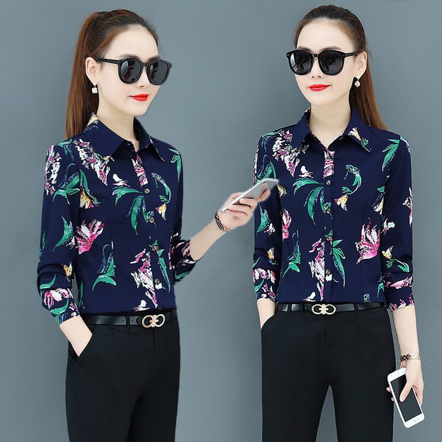 Sơ mi nữ công sở thiết kế họa tiết hoa lá SM39