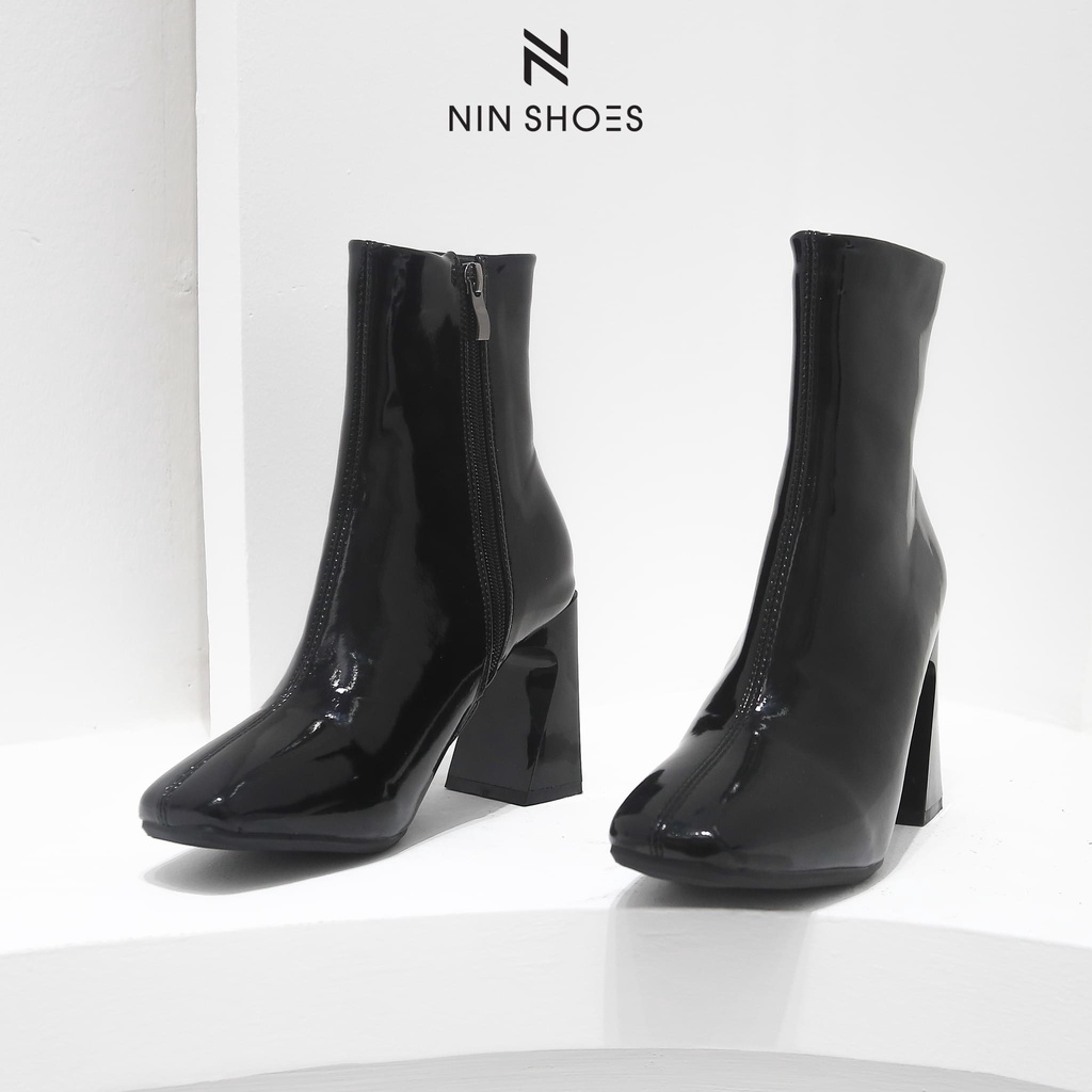 Giày bốt nữ - Boot cao cổ da bóng gót vuông 7 phân sang chảnh Ninshoes | WebRaoVat - webraovat.net.vn