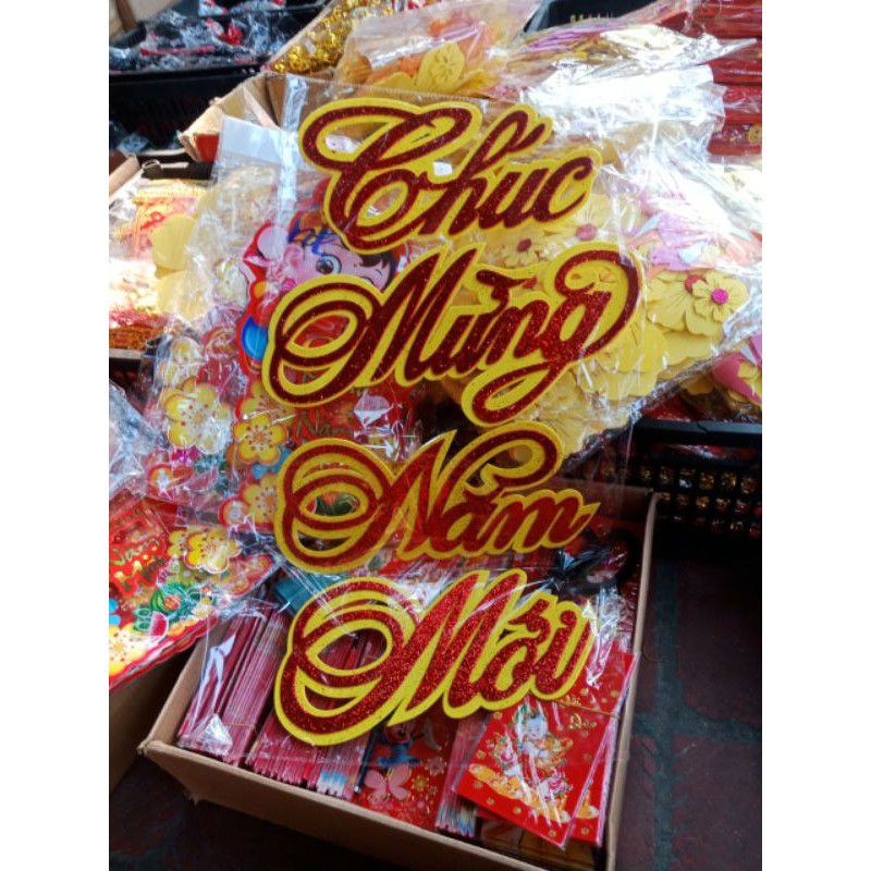 Mừng năm mới hoa đào hoa mai giấy, xốp chim én tết